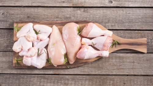 Raw chicken on a board